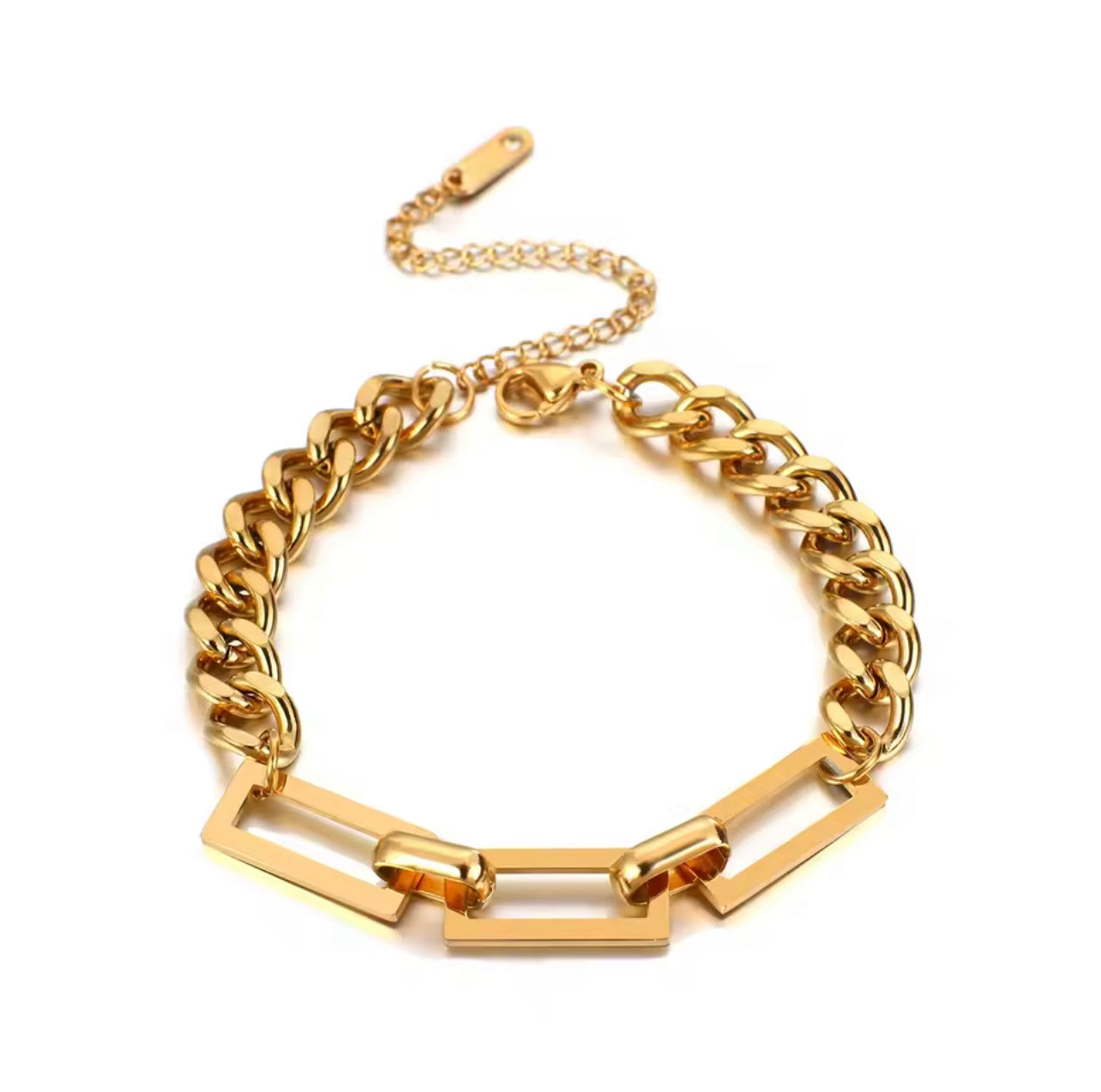 Premium Quality Stainless Steel 18k Gold Square Link Chain Bracelet