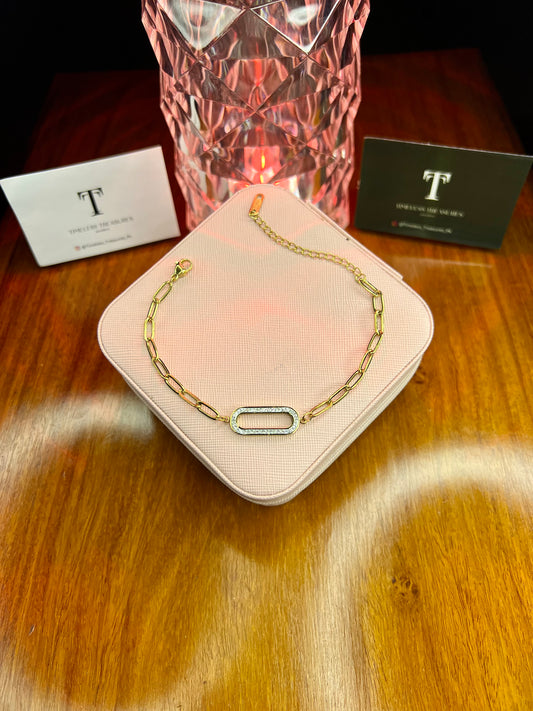 Premium Quality Stainless Steel 18k Diamantés Square Link Bracelet