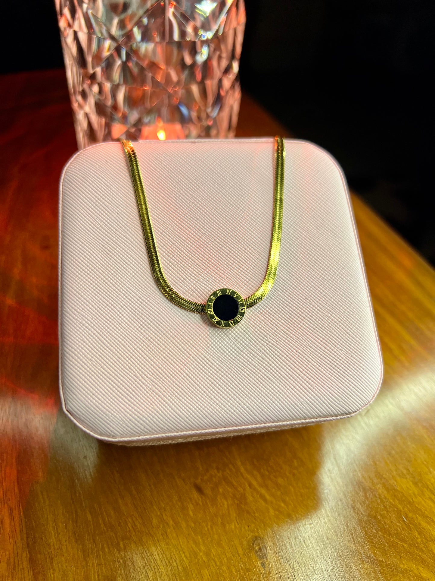 Premium Quality Stainless Steel 18k Snake Chain Roman Black Tag Necklace