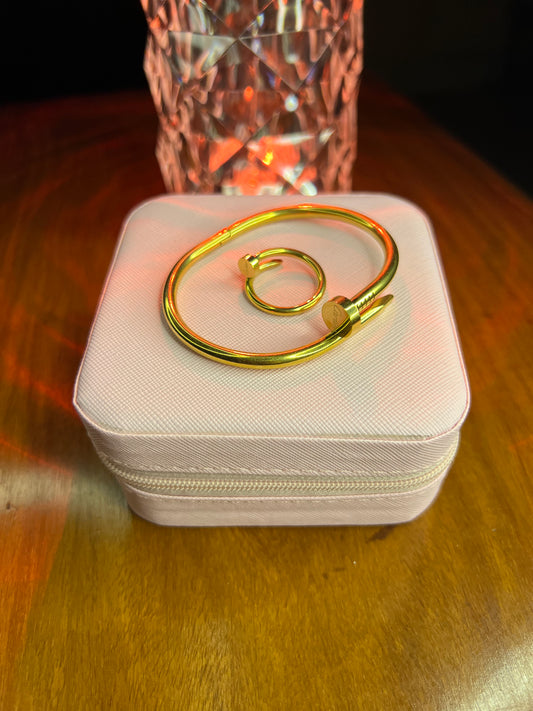 Premium Quality Stainless Steel 18k Cartier Nail Handcuff and Ring Set
