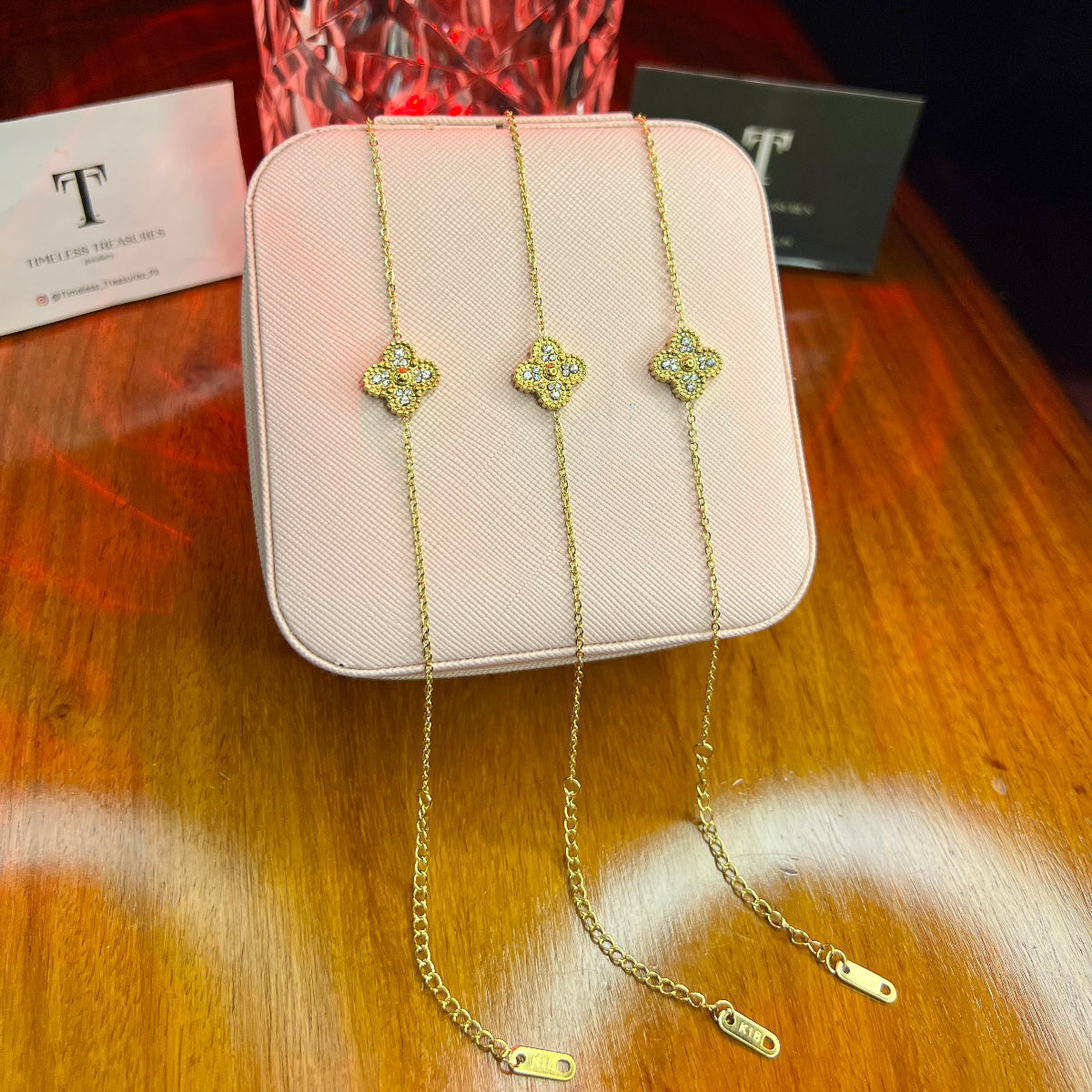 Premium Quality Stainless Steel 18k Double Side Clover Bracelet