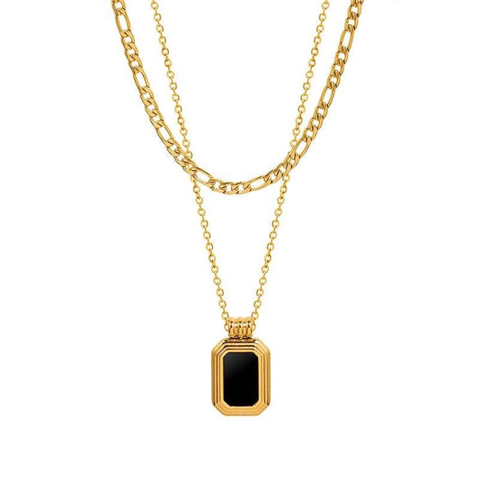 Premium Quality Stainless Steel 18k Double Chain Black Shell Necklace