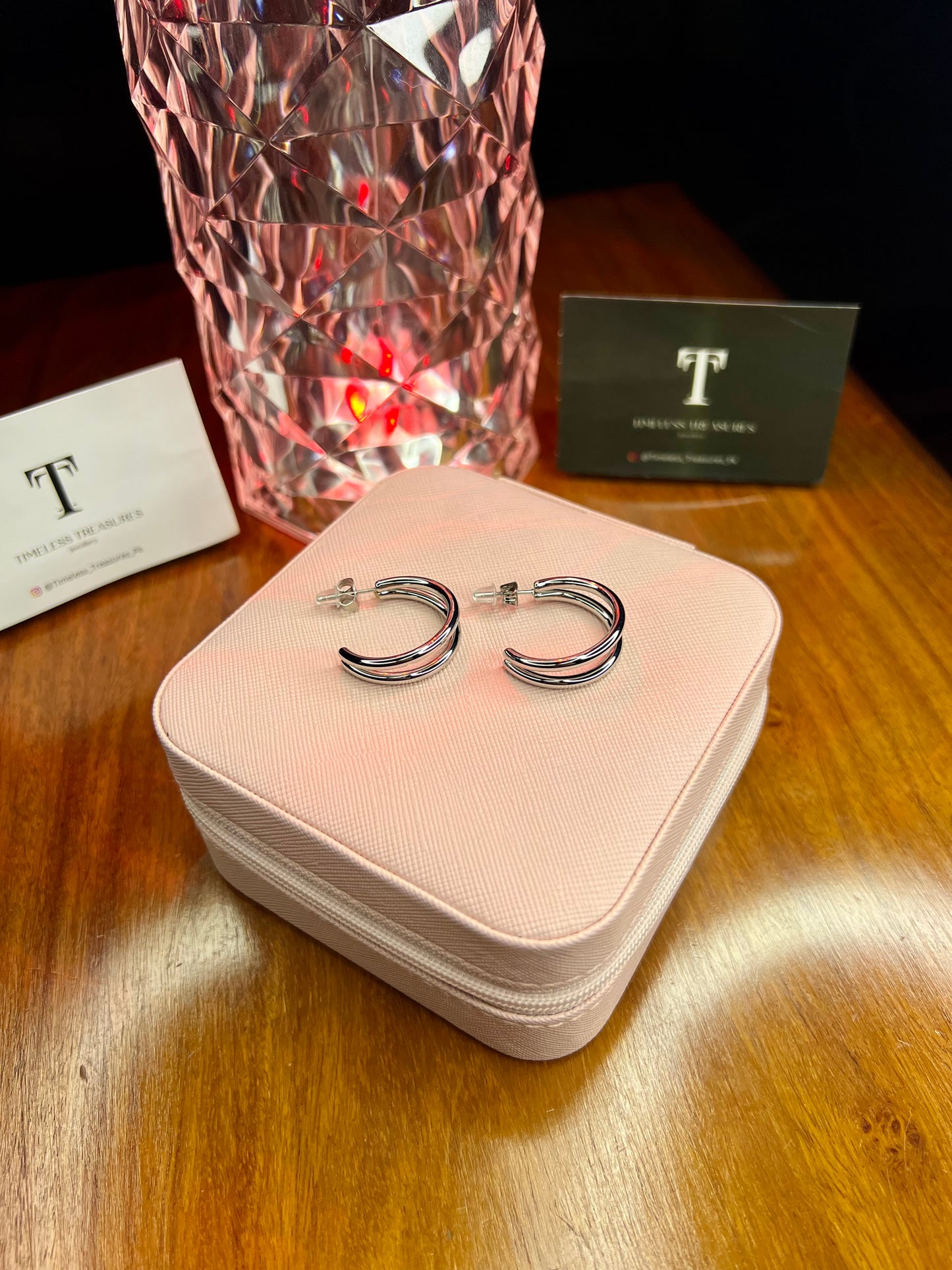 Premium Quality Stainless Steel 18k double Layer Silver Earrings