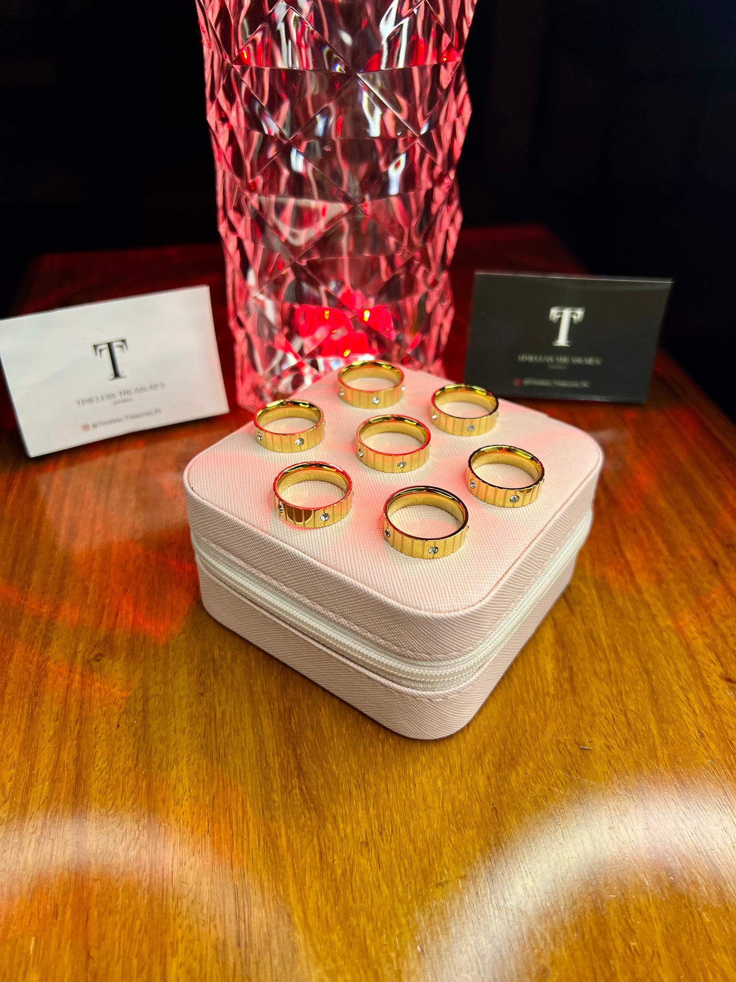 Premium Quality Stainless Steel 18k Ribbed Solitaire Band