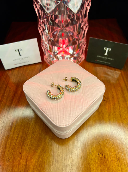 Premium Quality Stainless Steel 18k Zircon C Shape Luxury Earrings
