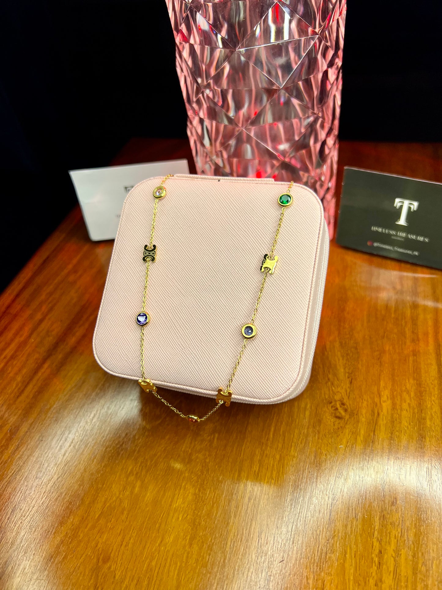 Premium Quality Stainless Steel 18k Multi Colour Stone Necklace