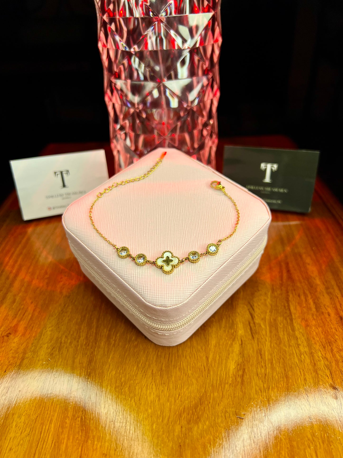 Premium Quality Stainless Steel 18k Zircon Clover Chain Bracelet