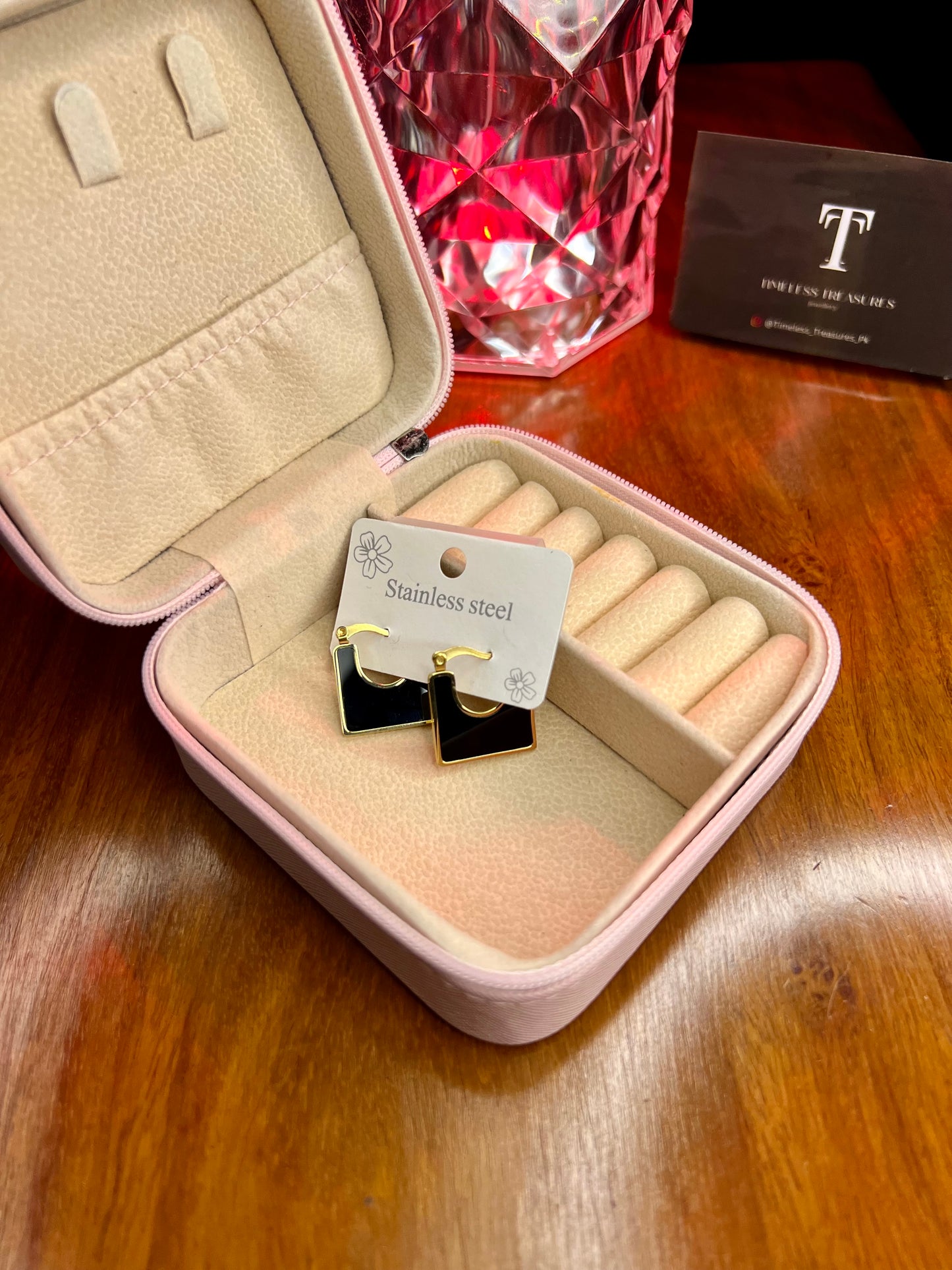 Premium Quality Stainless Steel 18k Black Square Enamel Earrings