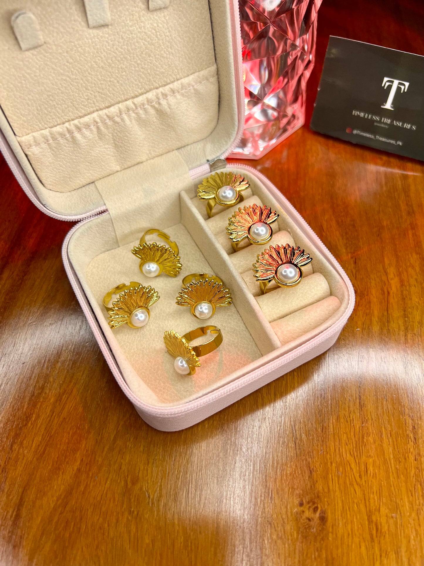 Premium Quality Stainless Steel 18k Pearl Feather Ring