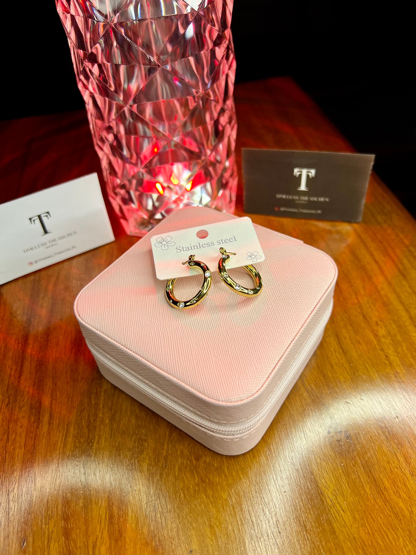 Premium Quality Stainless Steel 18k Stone Studded Luxury Earrings