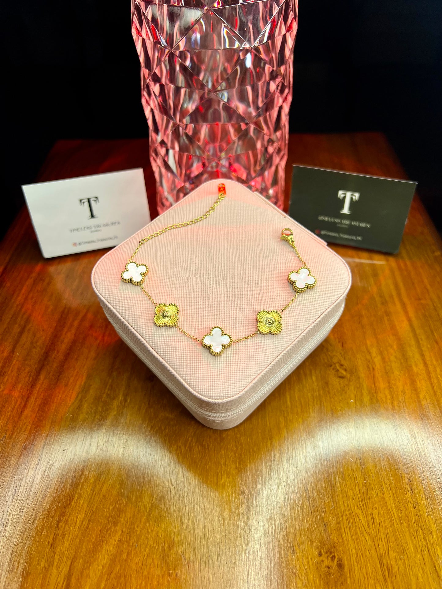 Premium Quality Stainless Steel 18k Gold and White Clover Bracelet