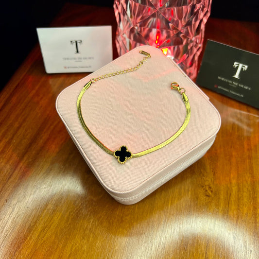 Premium Quality Stainless Steel 18k Black Clover Snake chain Bracelet