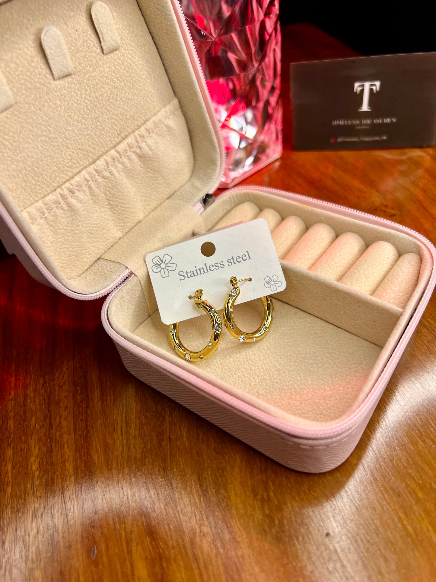 Premium Quality Stainless Steel 18k Stone Studded Luxury Earrings