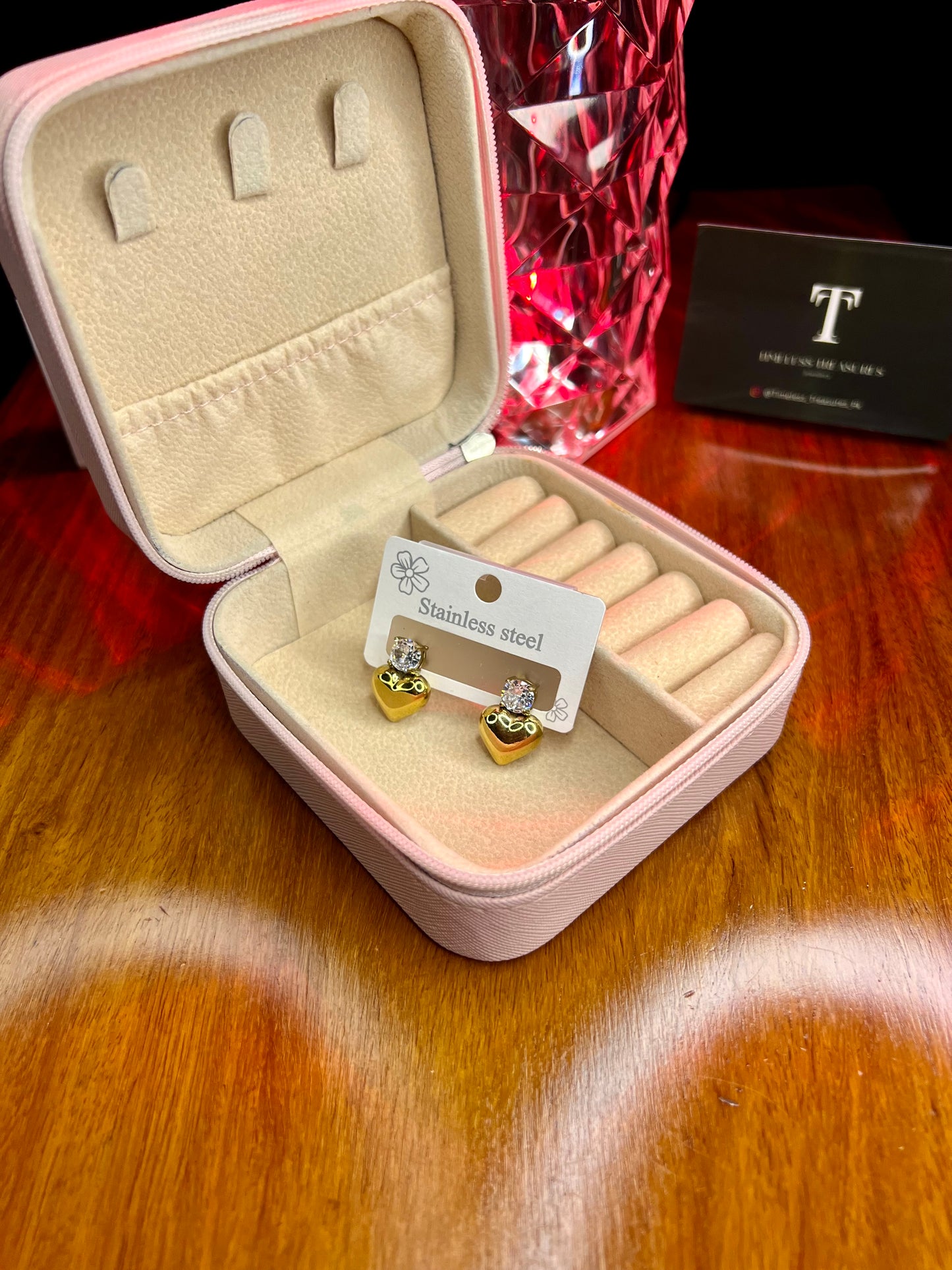 Premium Quality Stainless Steel 18k Stone Heart EarStuds