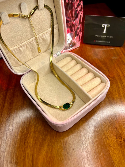 Premium Quality Stainless Steel 18k Green Stone Luxury Necklace