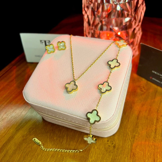 Premium Quality Stainless Steel 18k White Clover 3pc Set