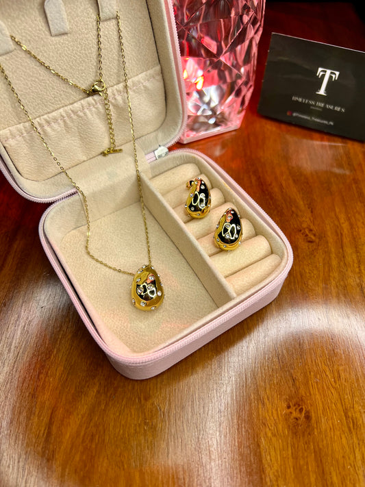 Premium Quality Stainless Steel 18k Drop Zircon Necklace Earring Set