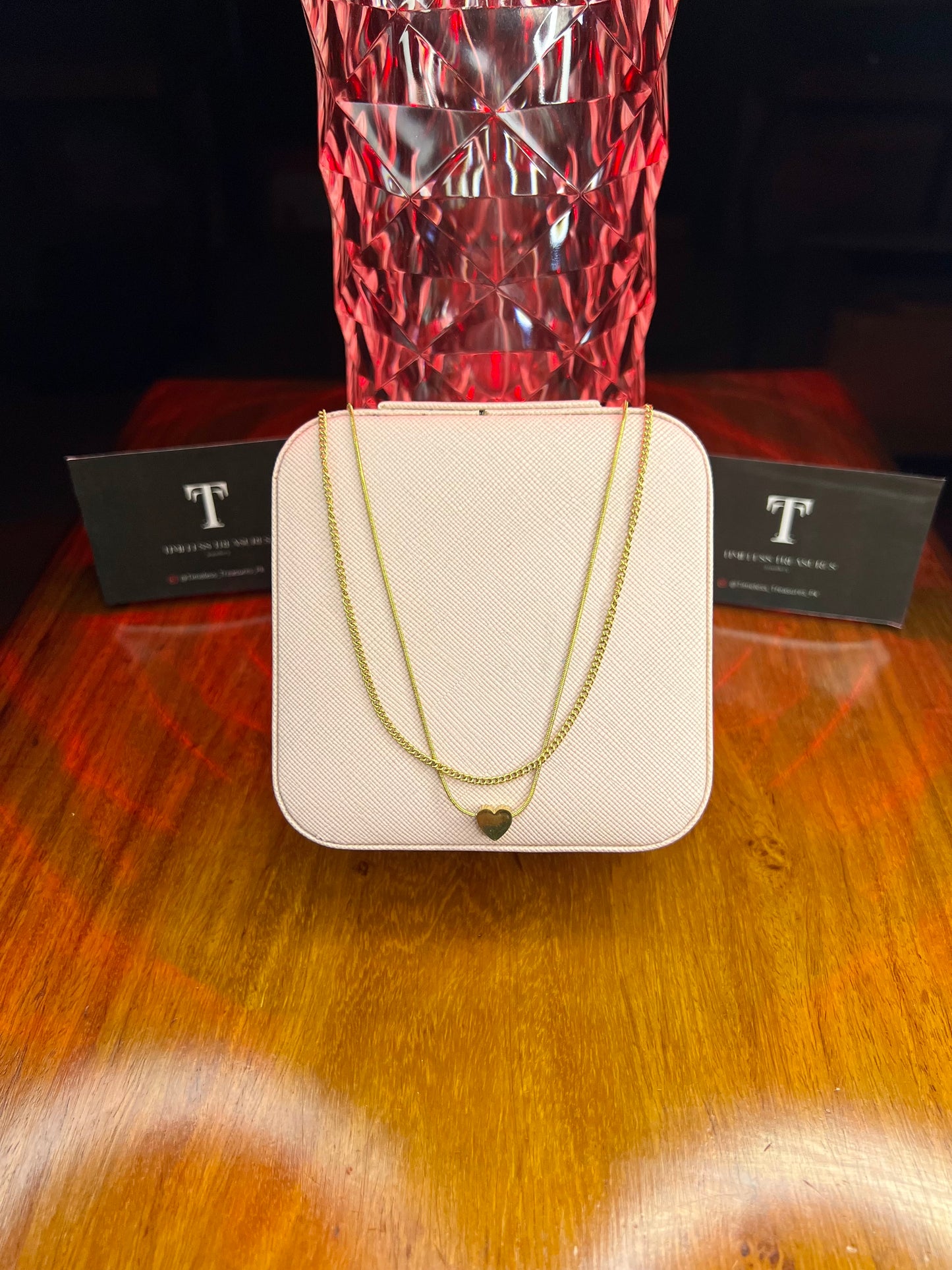 Premium Quality Stainless Steel 18k Double Chain Heart Necklace