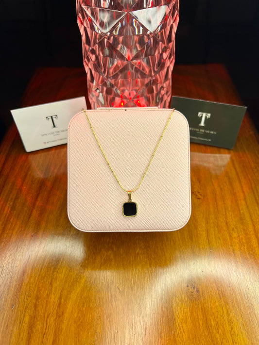 Premium Quality Stainless Steel 18k Black Square Double Side Black/White Necklace