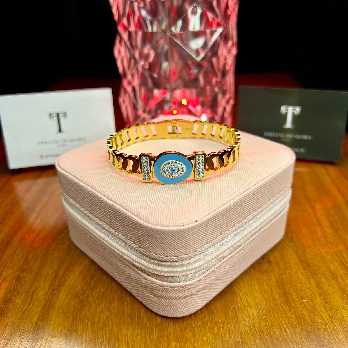 Premium Quality Stainless Steel 18k Zircon Blue Handcuff