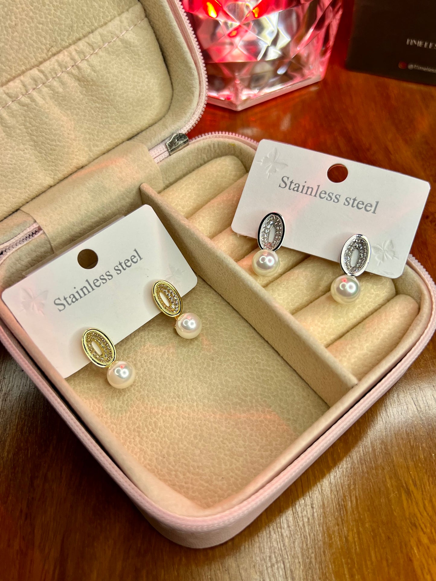 Premium Quality Stainless Steel 18k Pearl Drop Stone EarStuds