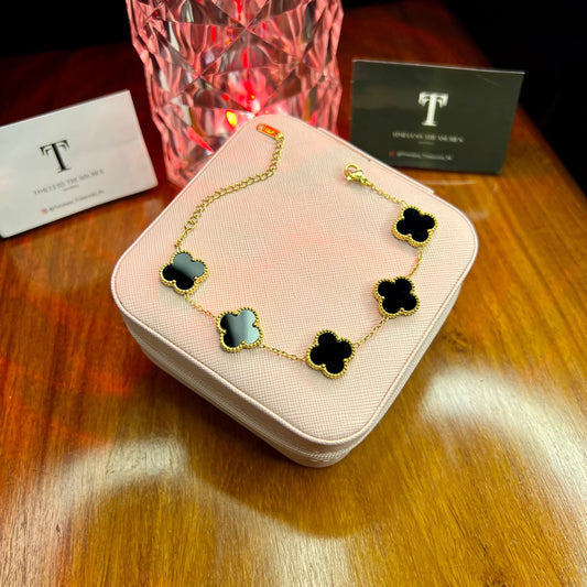 Premium Quality Stainless Steel 18k Black Clover 5 Motifs Bracelet (LargeSize)