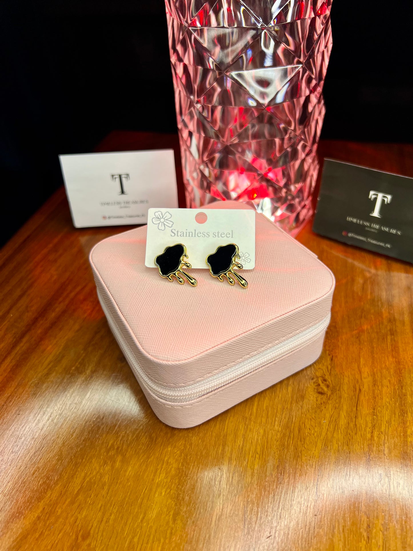 Premium Quality Stainless Steel 18k Black Enamel Earrings