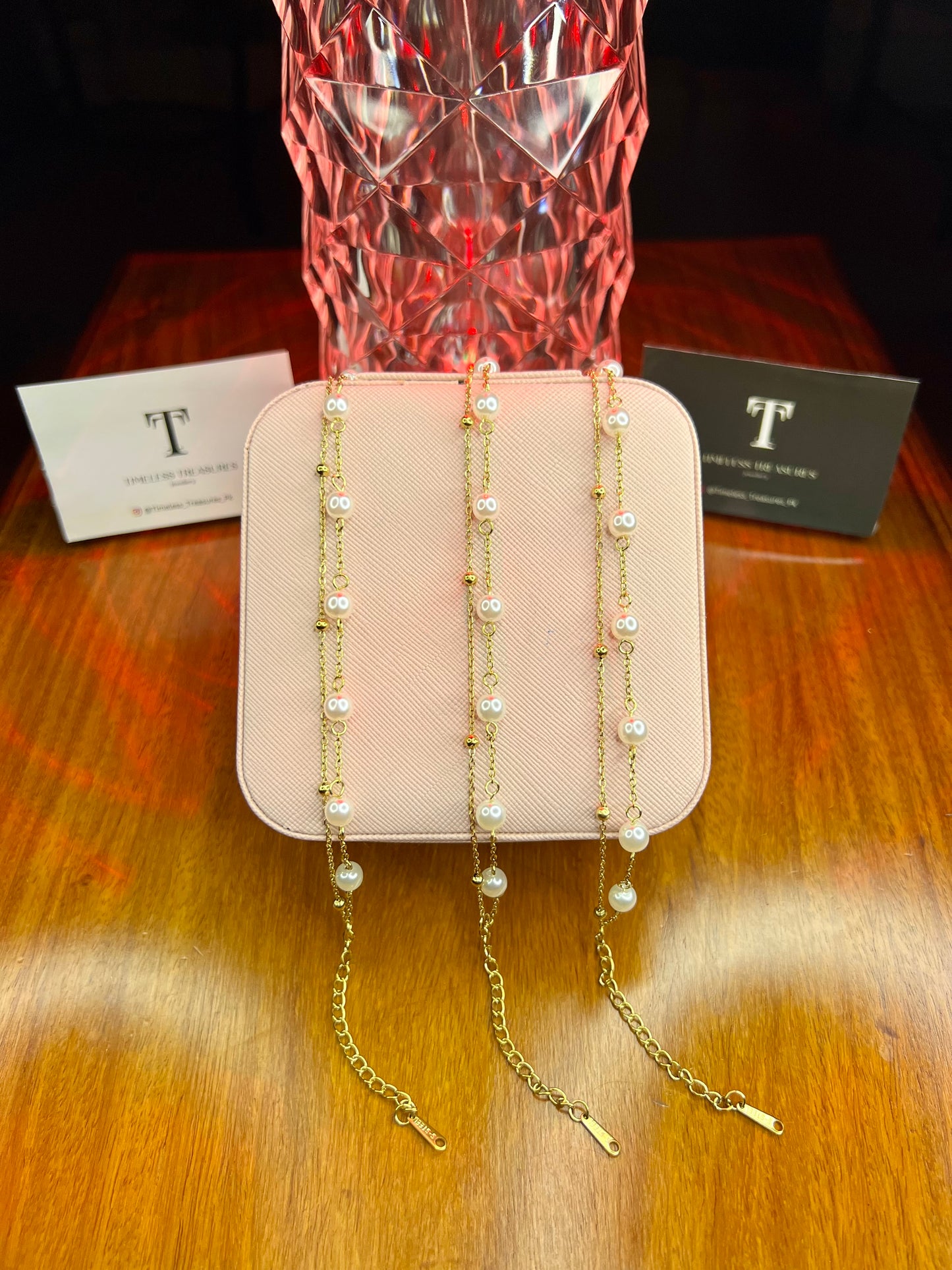 Premium Quality Stainless Steel 18k Double Chain Pearl Bracelet