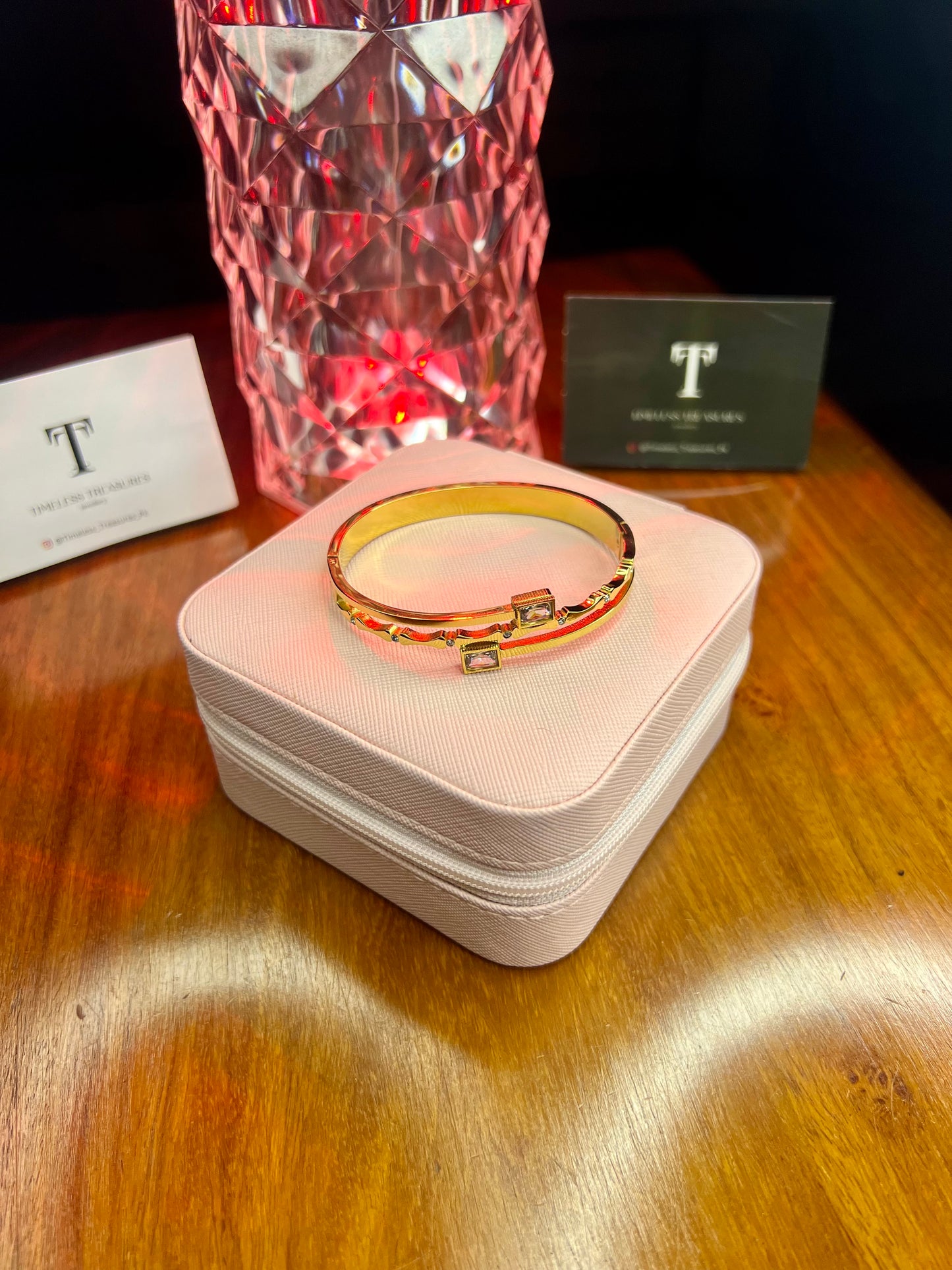 Premium Quality Stainless Steel 18k Double Stone Layered Handcuff