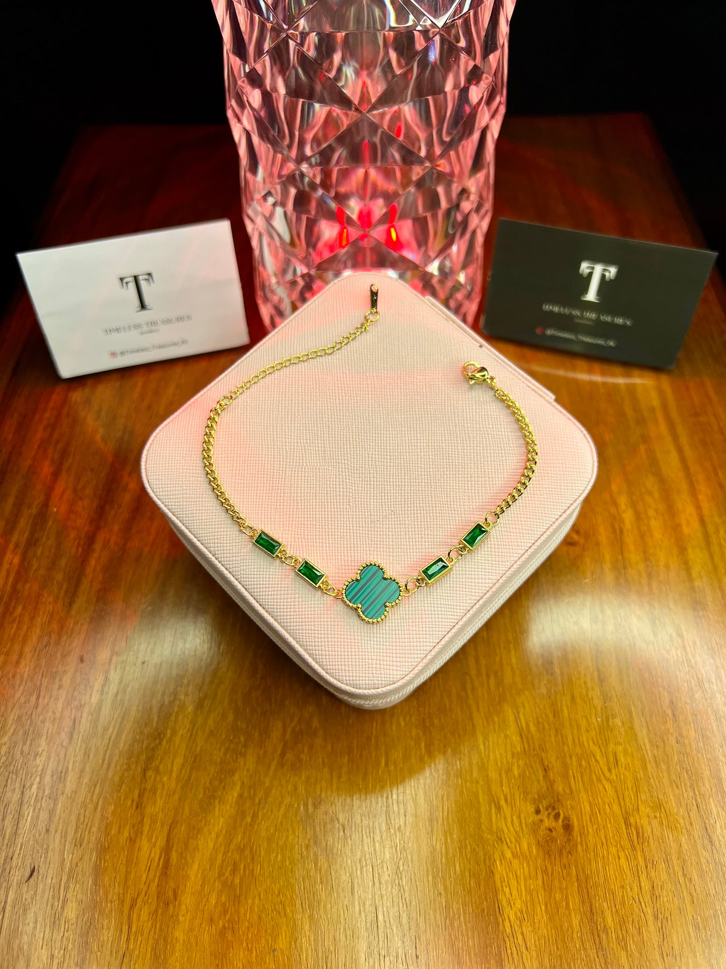 Premium Quality Stainless Steel 18k Green Clover Stone Bracelet