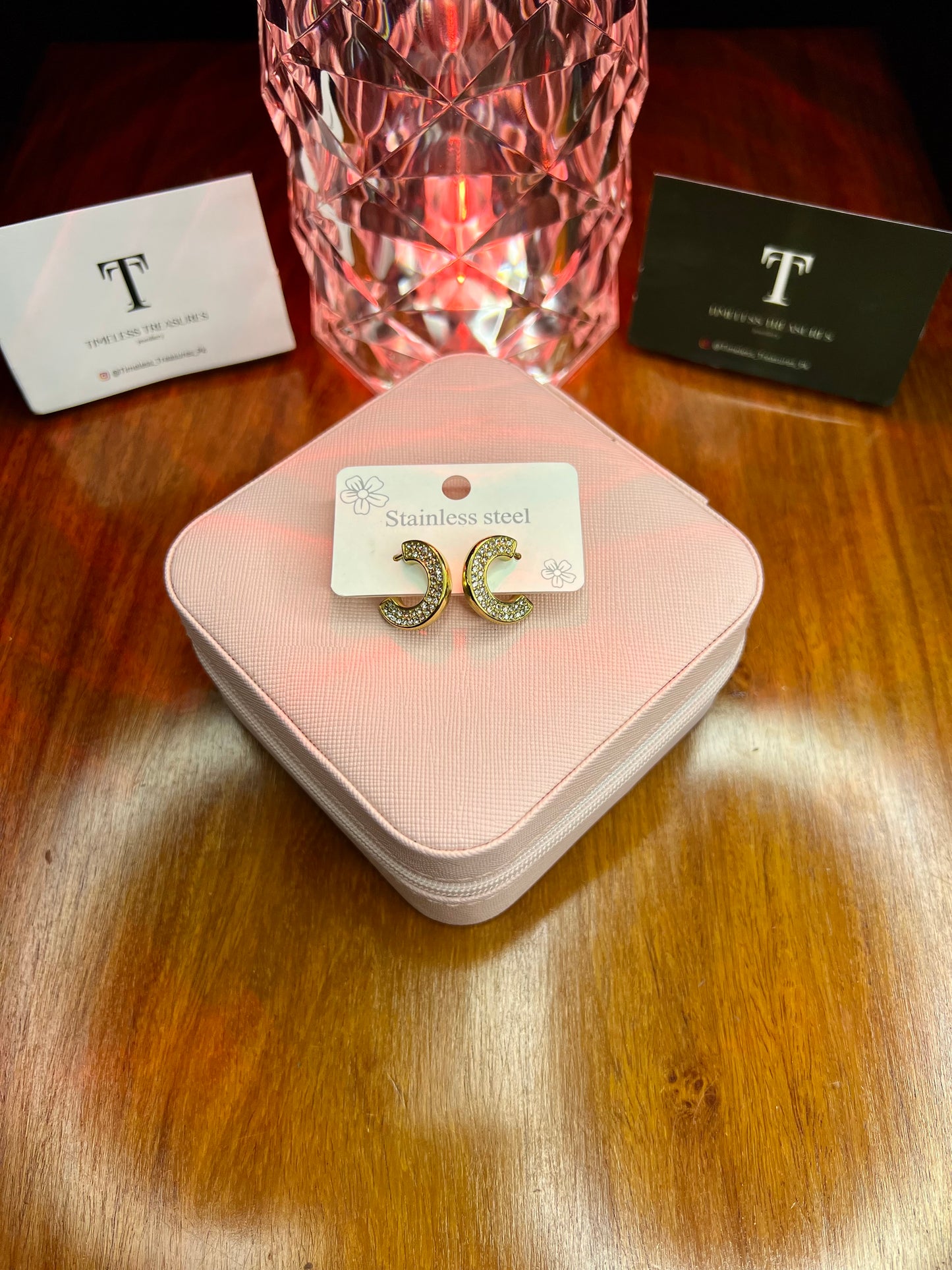 Premium Quality Stainless Steel 18k Zircon Gold Earrings