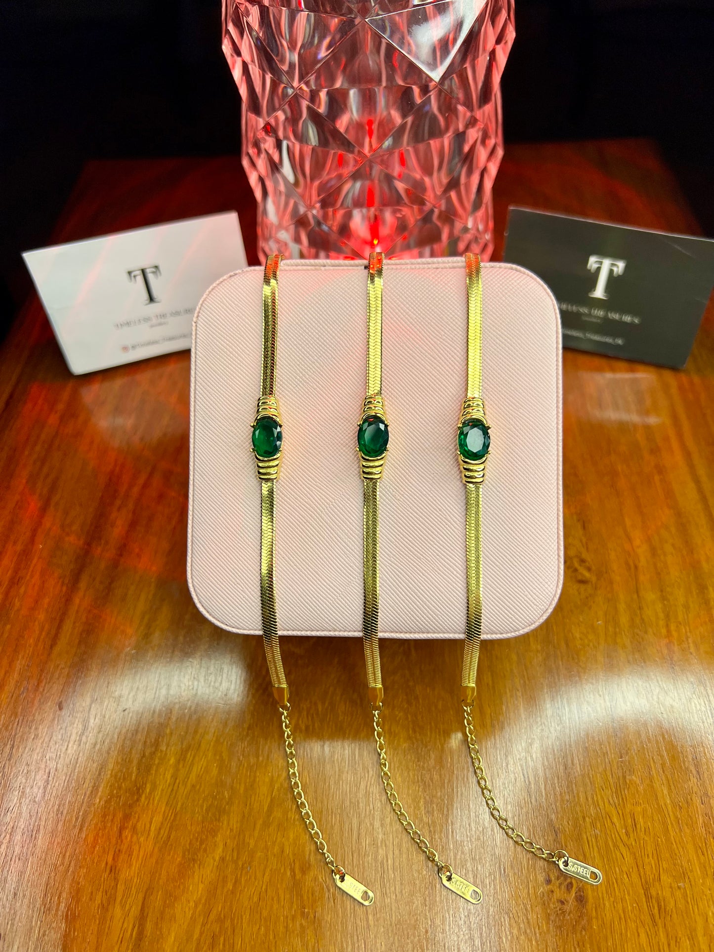 Premium Quality Stainless Steel 18k Green Stone Bracelet