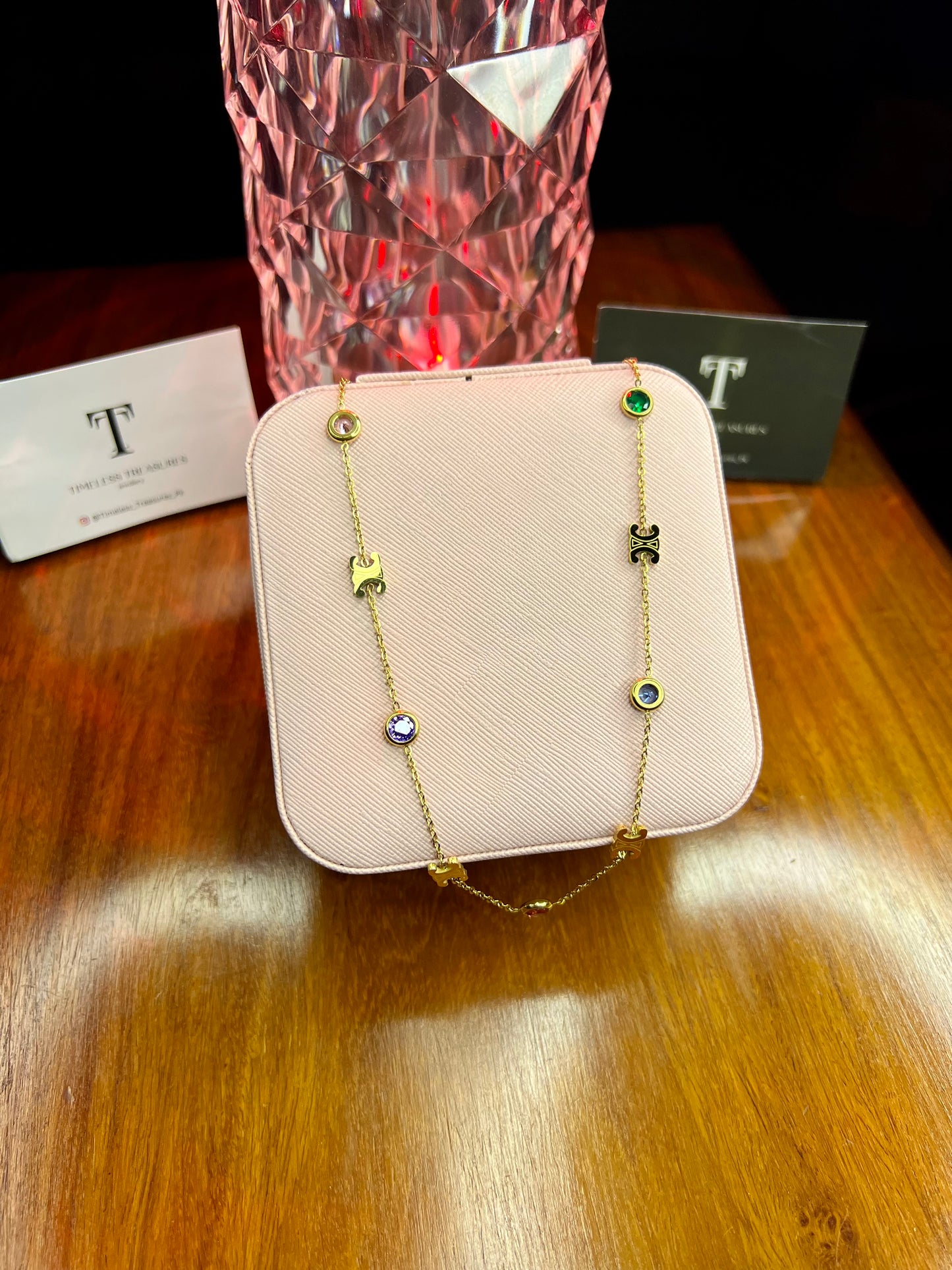 Premium Quality Stainless Steel 18k Multi Colour Stone Necklace