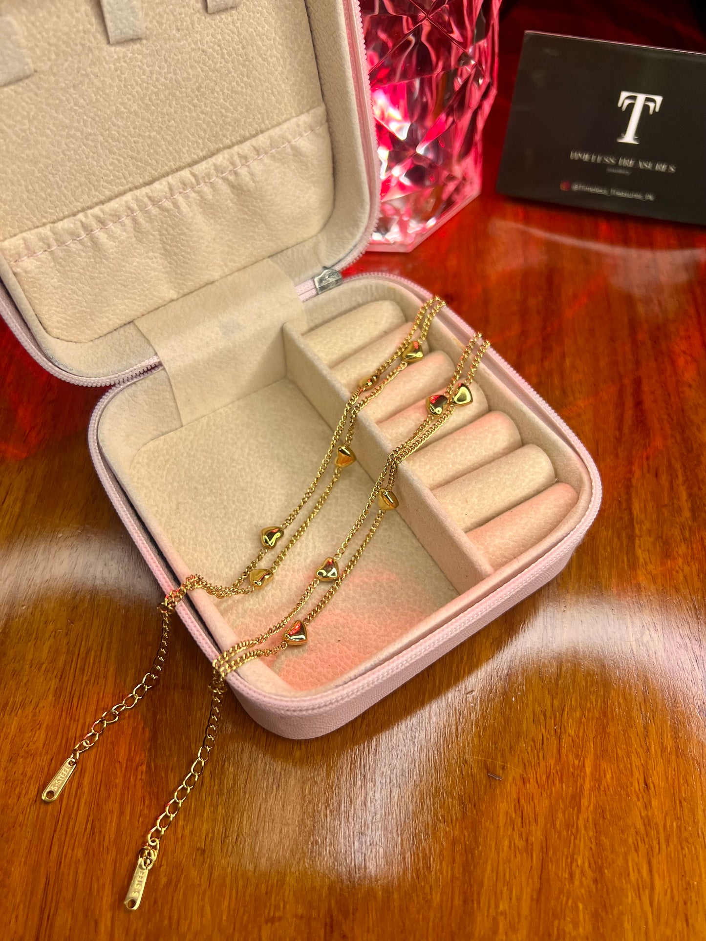 Premium Quality Stainless Steel 18k Double Chain Golden Heart Bracelet