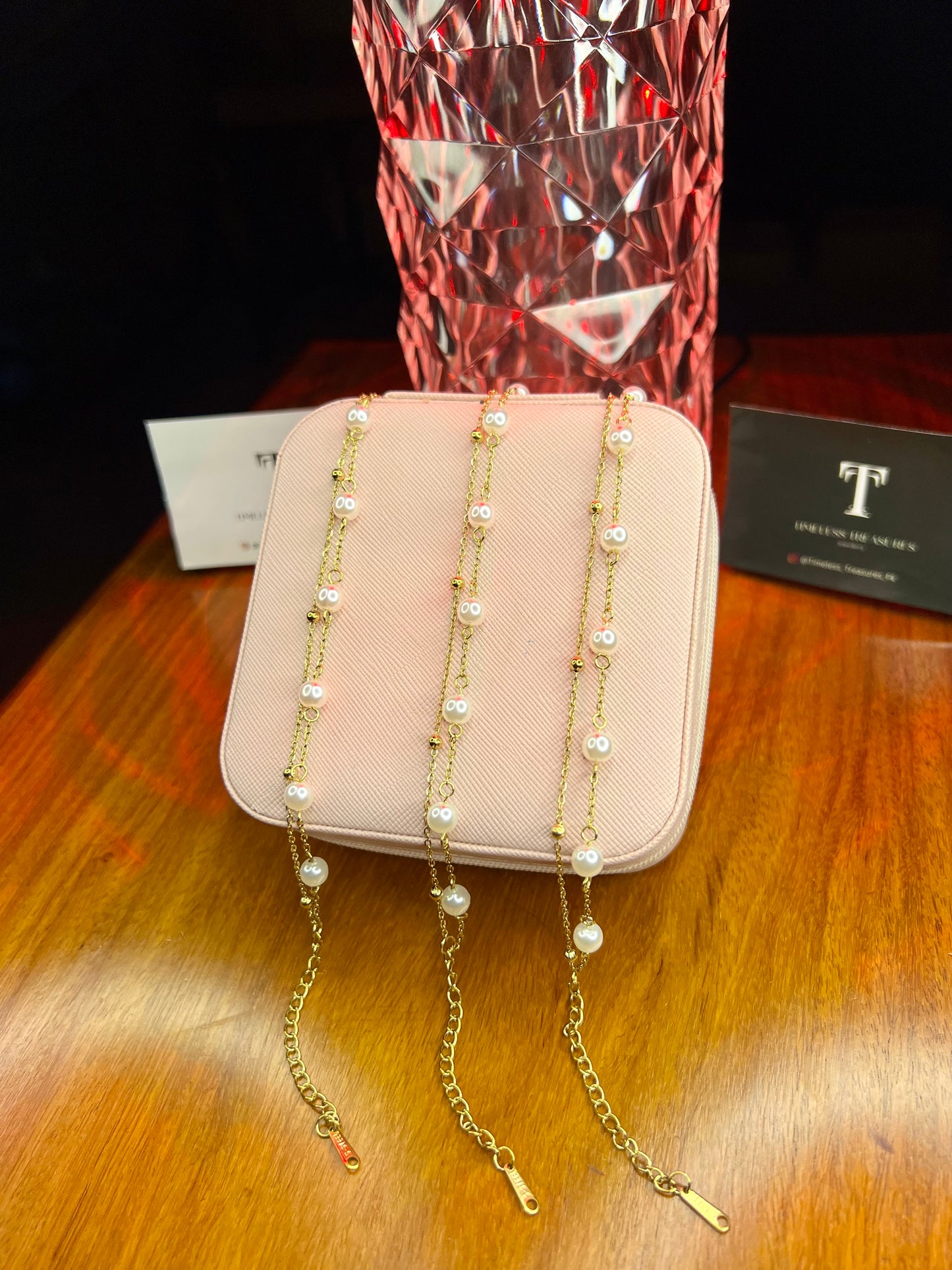 Premium Quality Stainless Steel 18k Double Chain Pearl Bracelet