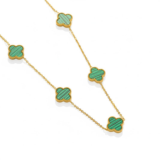 Premium Quality Stainless Steel 18k Green Clover 5 Motifs Necklace