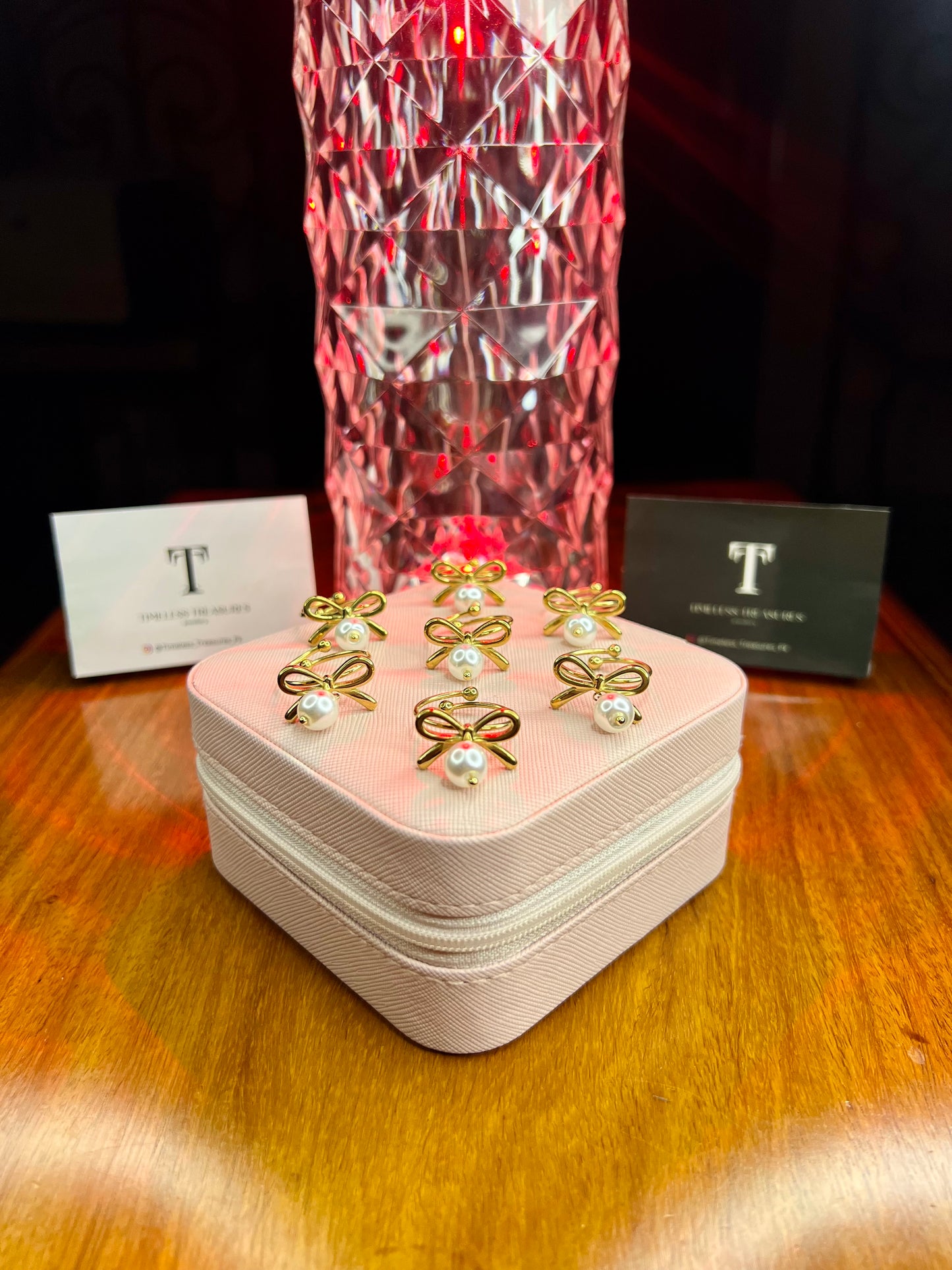 Premium Quality Stainless Steel 18k Pearl Bow Gold Ring