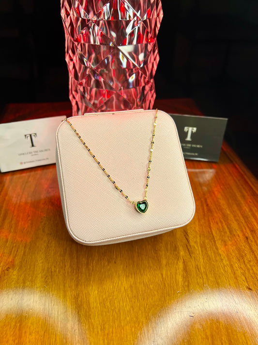 Premium Quality Stainless Steel 18k Green Heart Necklace