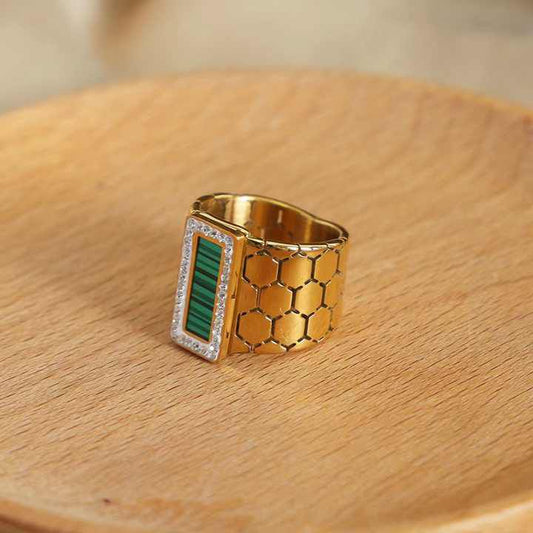 Premium Quality Stainless Steel 18k Green Enamel Hexagon Ring