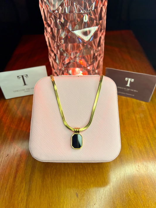 Premium Quality Stainless Steel 18k Snake Chain Black Tag Necklace