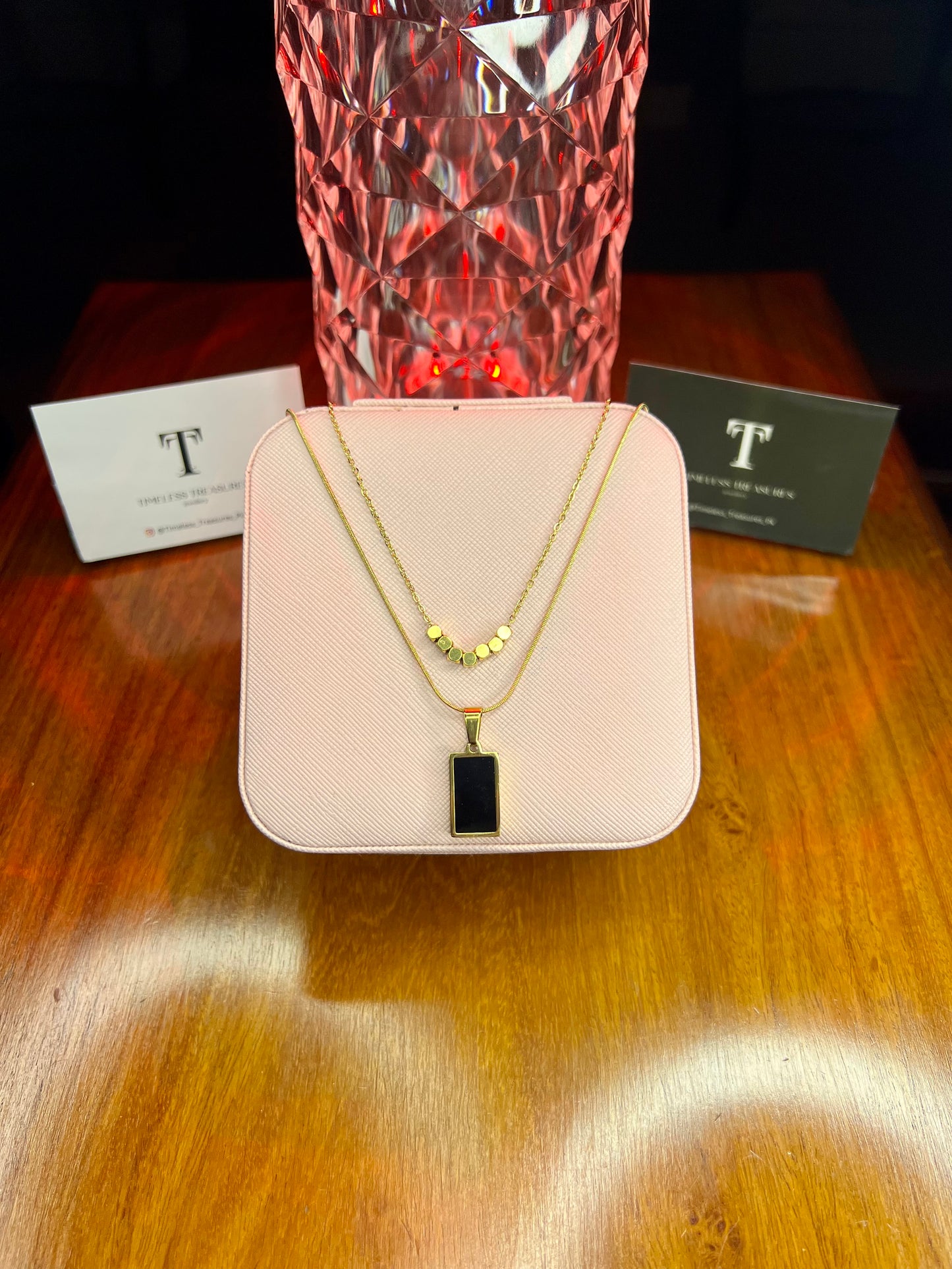 Premium Quality Stainless Steel 18k Layered Double Side Black / White Necklace