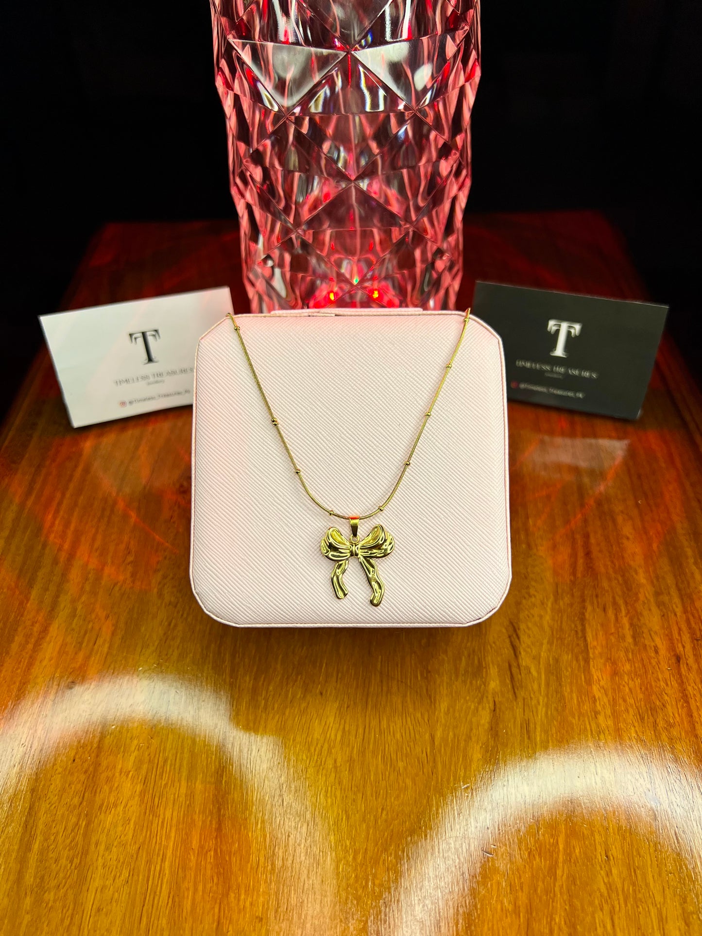 Premium Quality Stainless Steel 18k Luxury Bow Gold Necklace