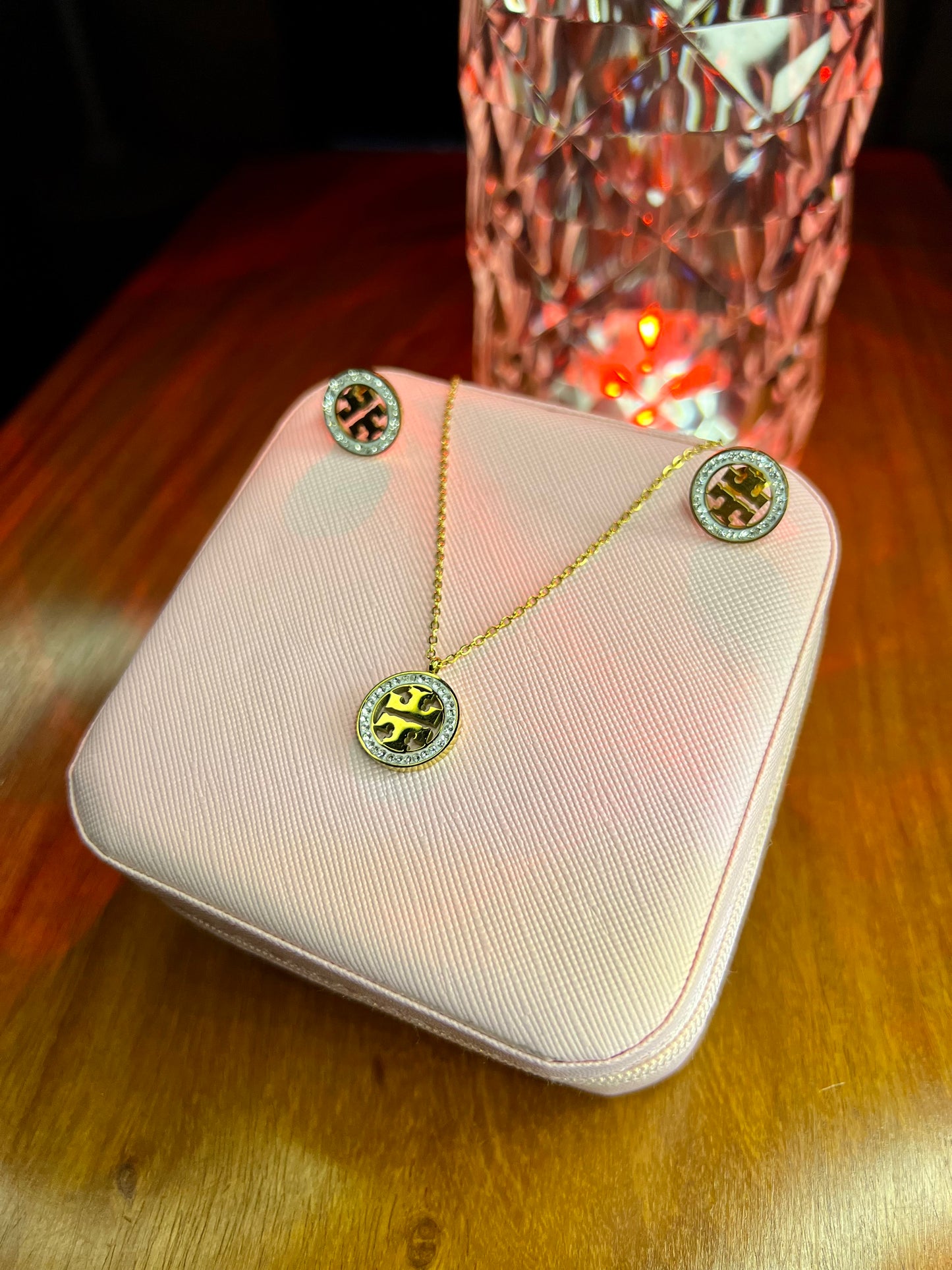 Premium Quality Stainless Steel 18k Tory Necklace Earring Set
