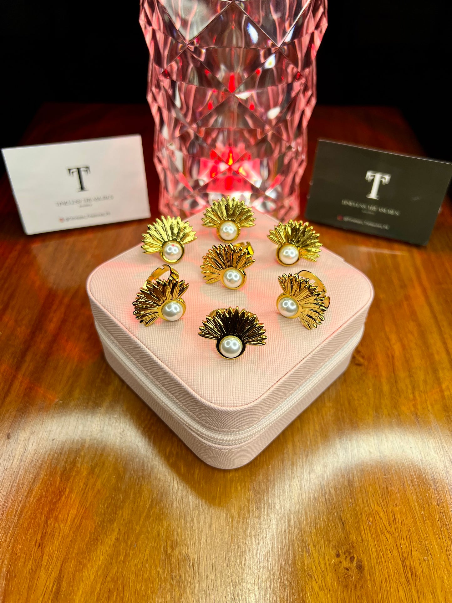 Premium Quality Stainless Steel 18k Pearl Feather Ring