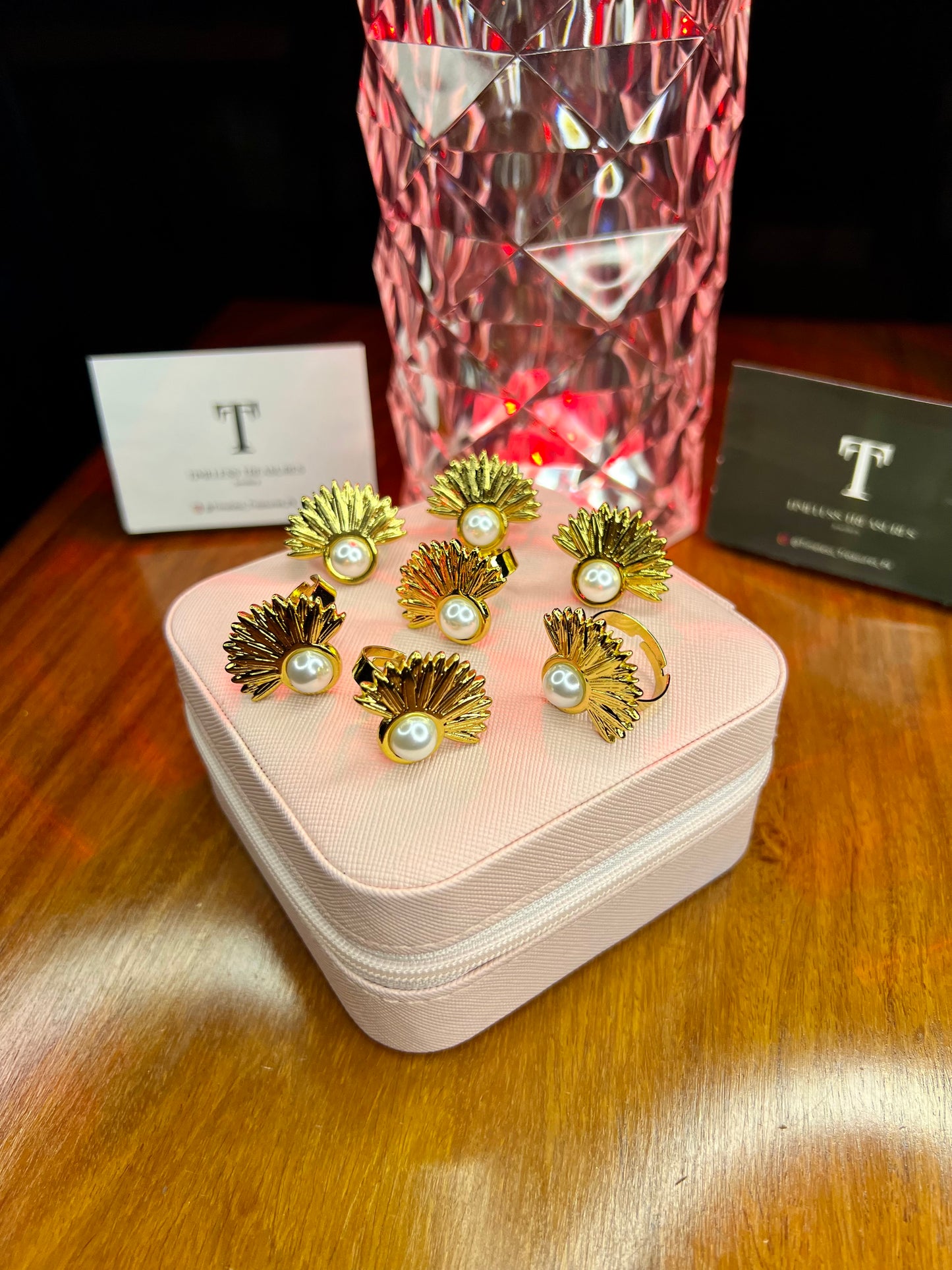 Premium Quality Stainless Steel 18k Pearl Feather Ring