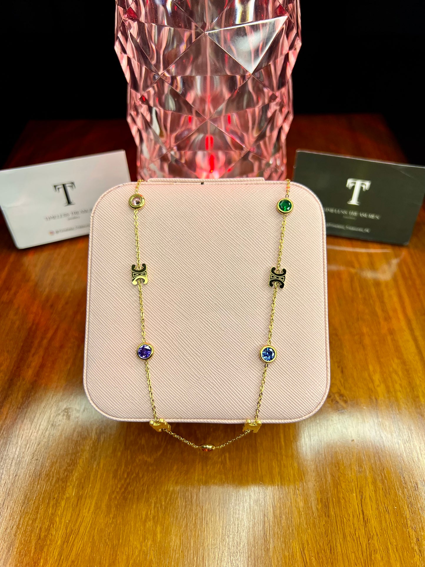 Premium Quality Stainless Steel 18k Multi Colour Stone Necklace