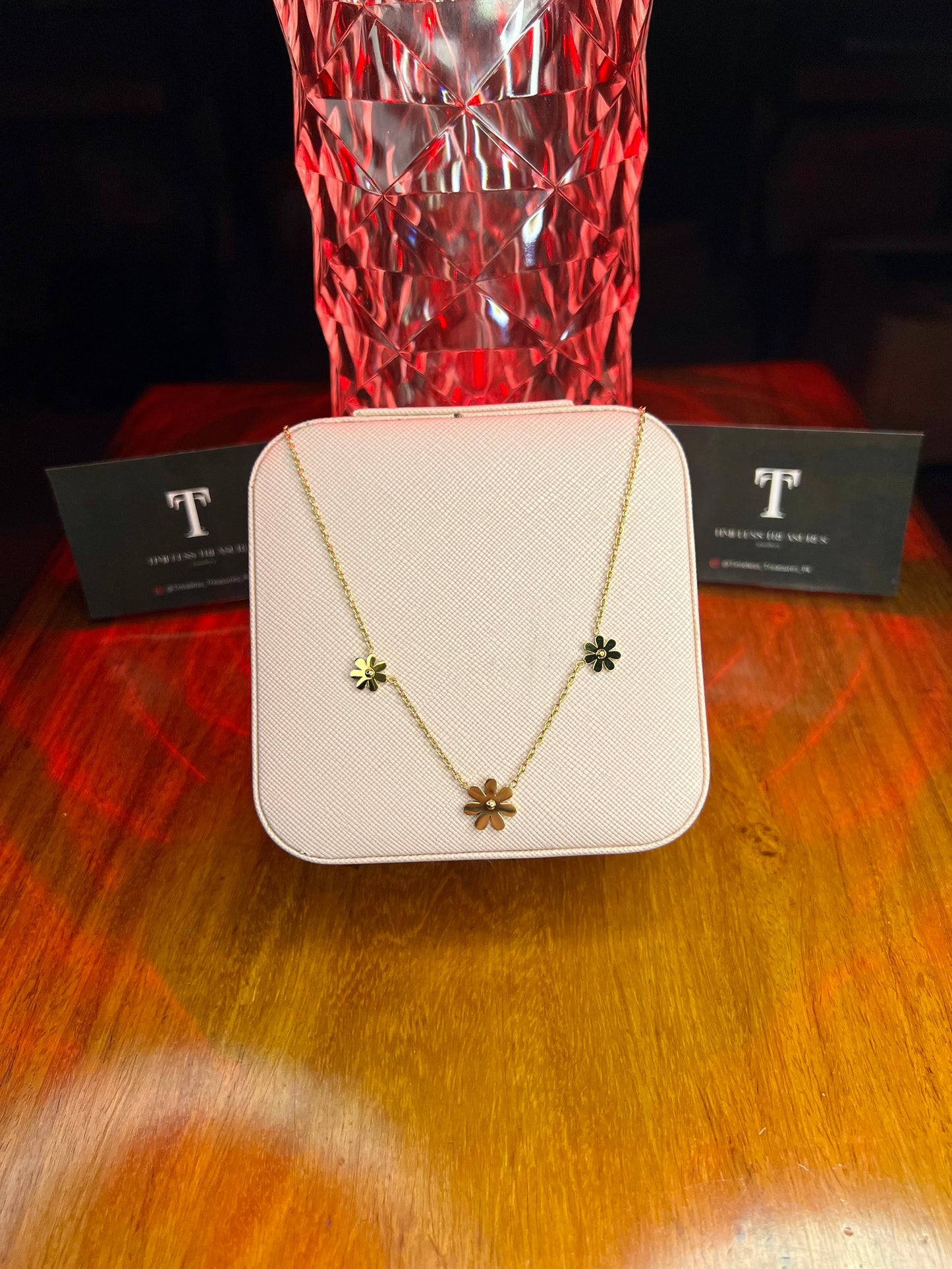 Premium Quality Stainless Steel 18k Golden Bloom 3 Motifs Necklace