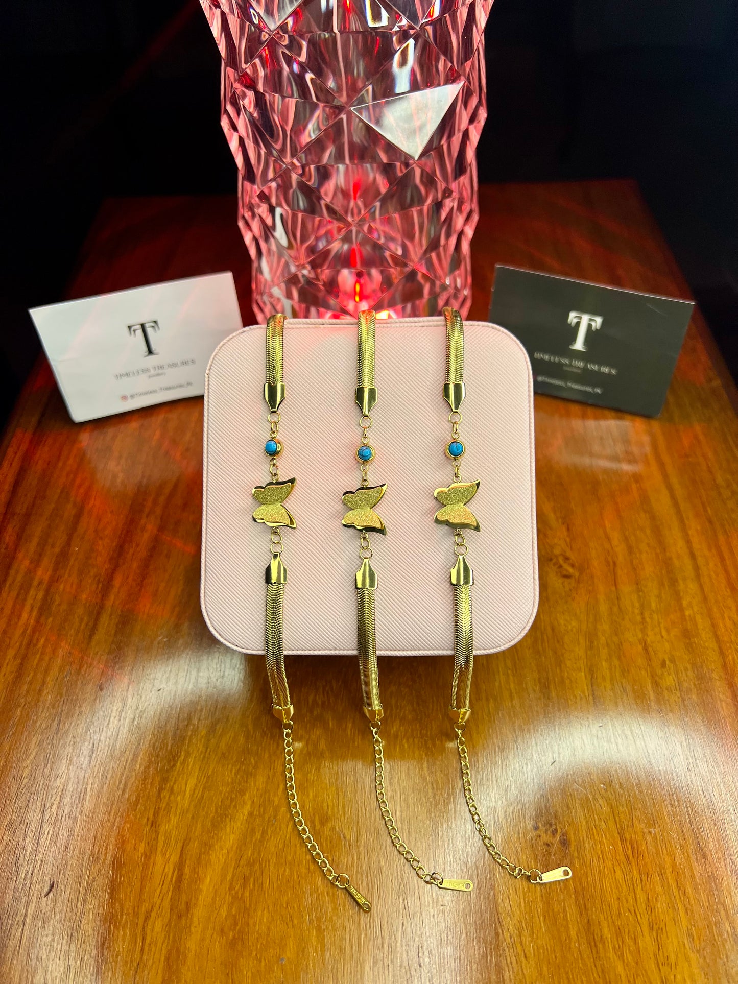 Premium Quality Stainless Steel 18k Butterfly High Quality Snake Chain Bracelet