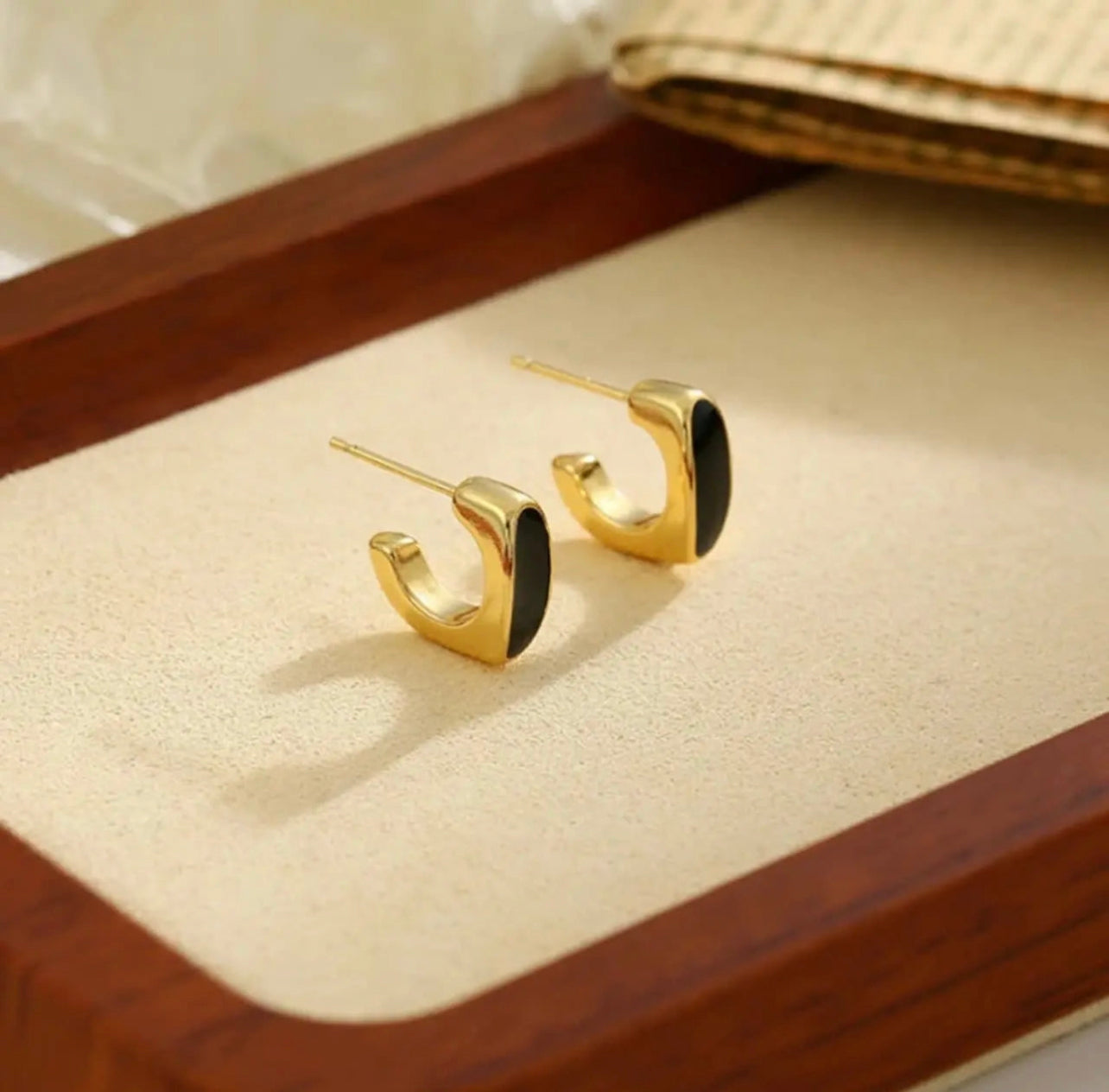 Premium Quality Stainless Steel 18k Noir Edge Hoops