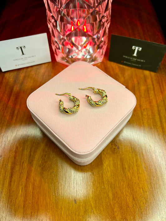 Premium Quality Stainless Steel 18k Twisted Zircon Luxury Earrings